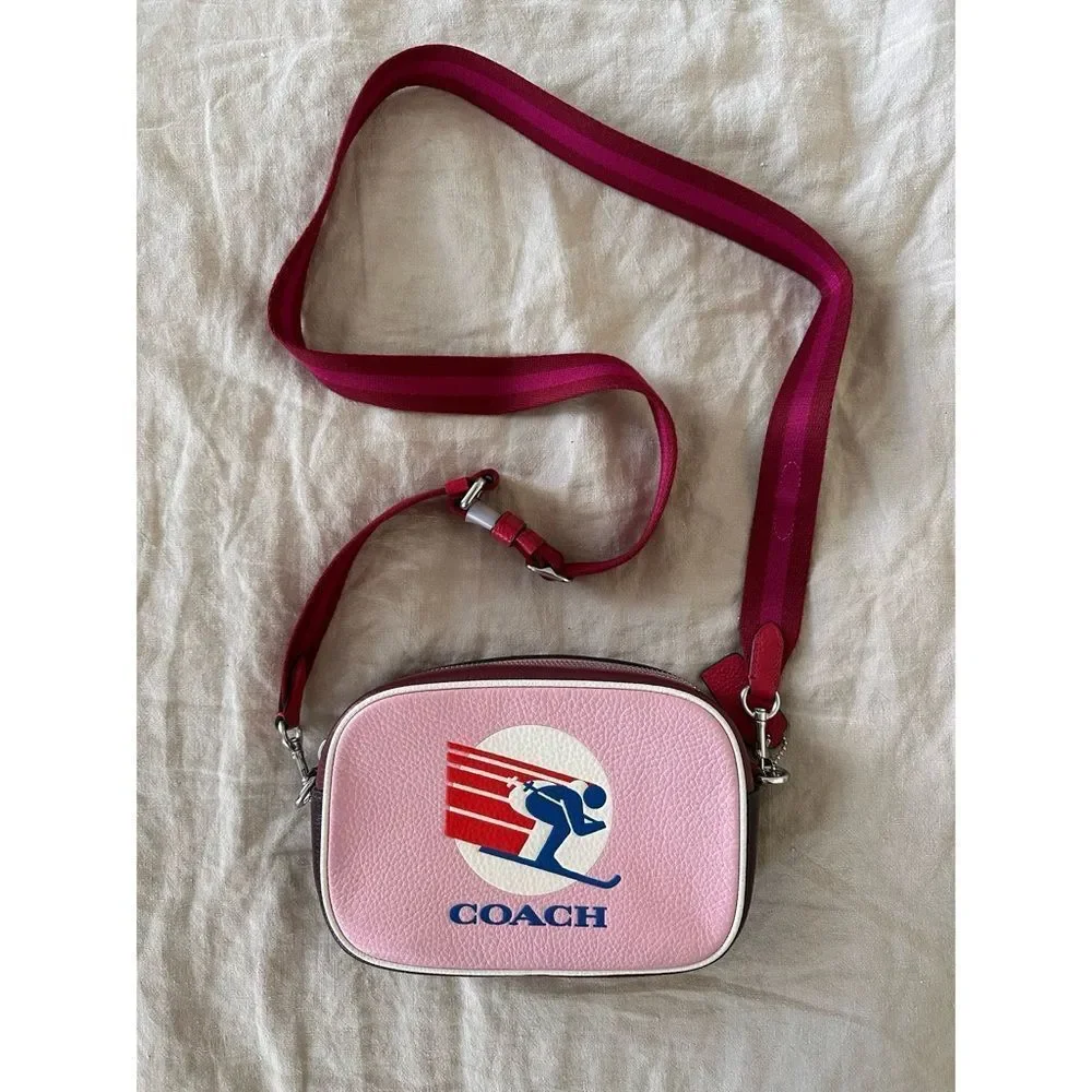 Coach Pink Graphic Crossbody Bag with Red Strap